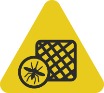 Icon showing mosquito and net for protection against chikungunya.